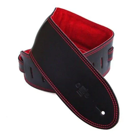 DSL Straps Premium Series Suede Guitar Strap 3.5in Leather & Padded Suede – Black/Red
