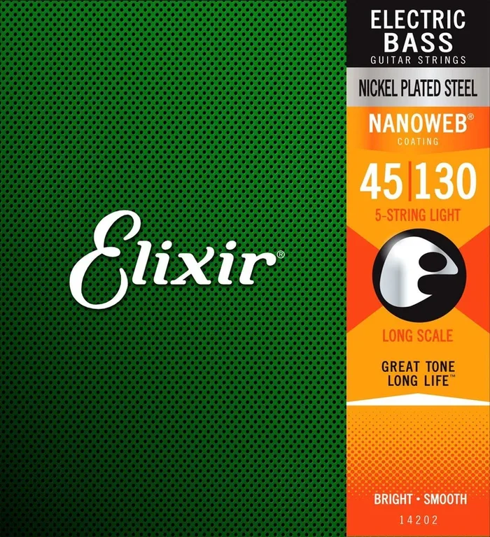 Elixir 14202 Nanoweb 5-String Light Bass Strings 45-130 Gauge Long Scale