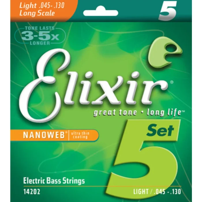 Elixir 14202 Nanoweb Electric 5-String Bass Light, Long Scale