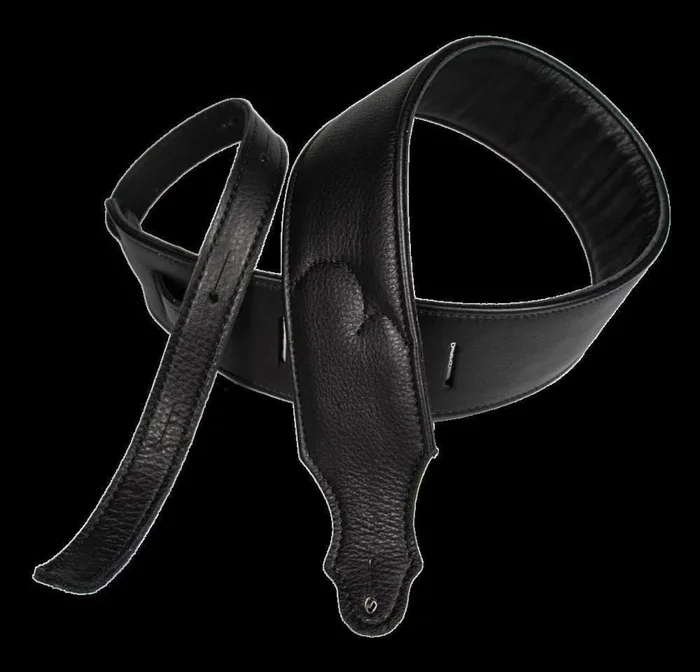 Franklin 2.5 Inch Padded Black Glove Leather with Black Stitching Guitar Strap