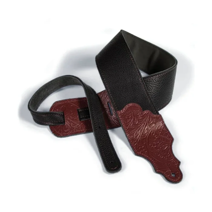 Franklin 3″ Black Leather Strap with Tooled Red End Tabs, Adjustable 39″-56″