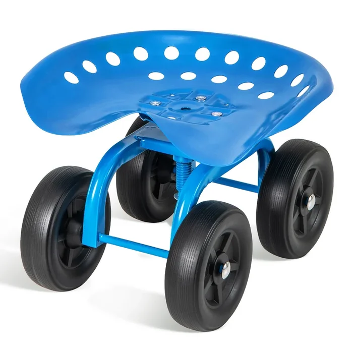 Garden Rolling Workseat with 360¡ã Swivel Seat and Adjustable Height-Blue