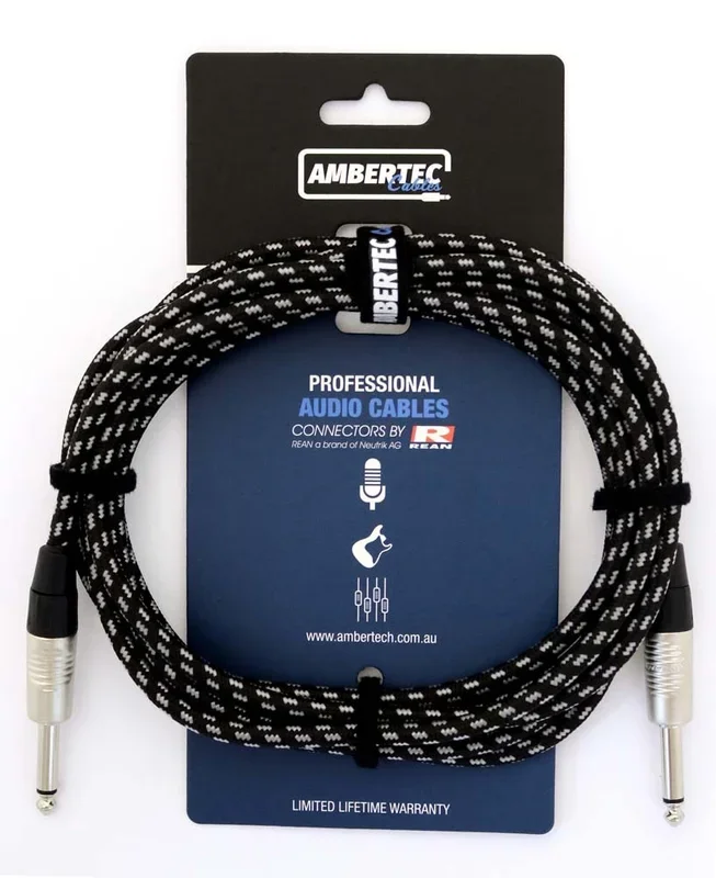 Guitar cable REAN connectors straight vintage b/w cloth 3m