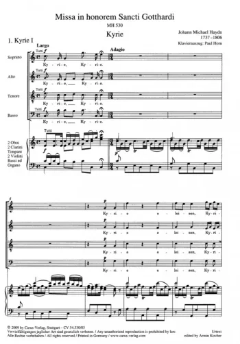 Haydn : Missa In Honorem Sancti Gotthardi: Vocal Score