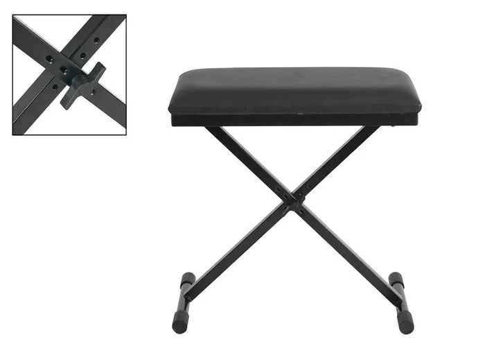 Keyboard bench, X-model, black leather look seat (53,5×29,5 cm.), made in EU, black