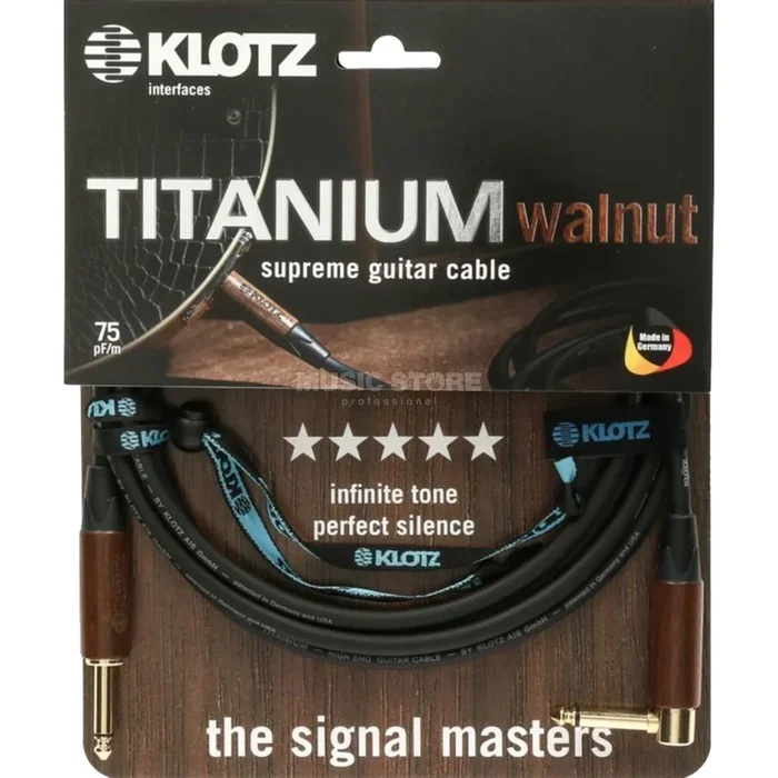 Klotz 6m TITANIUM Walnut Supreme Guitar Cable S/A & Walnut Sleeves TIW0600PR