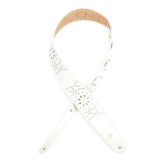 Leather Guitar Strap, Perforated White, by D’Addario