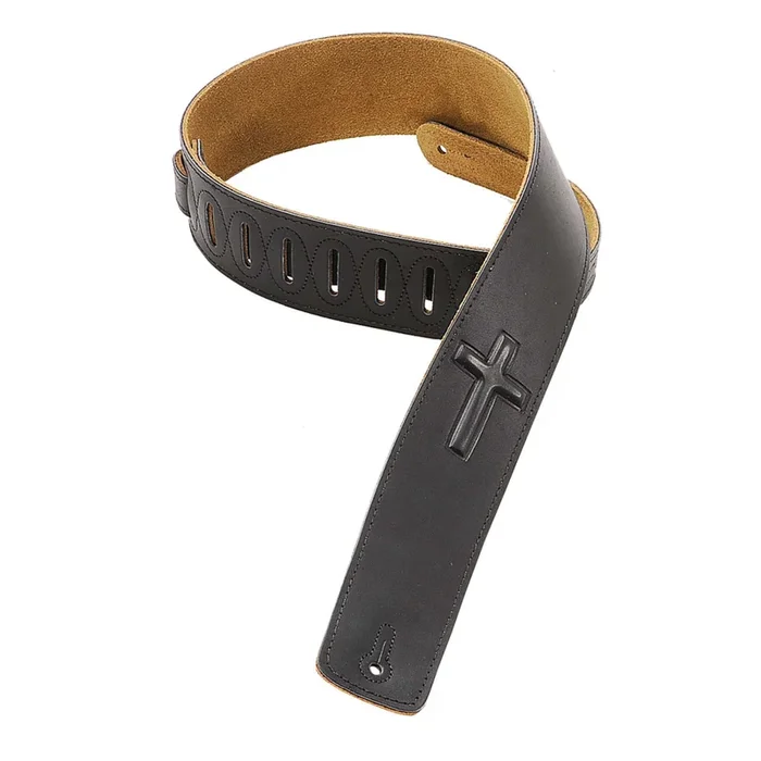 Levy’s Leathers DM1SGC-BLK 2.5″ Leather Strap with Embossed Cross, Black