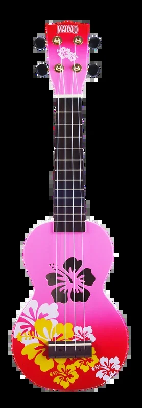 Mahalo MD1HBRDB Designer Hibiscus Soprano Ukulele in Pink Burst