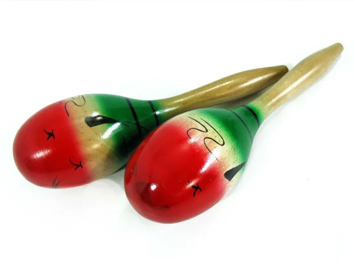 Mano Pair Of Wooden Maracas Hand Painted Tropical Design 10″ Long