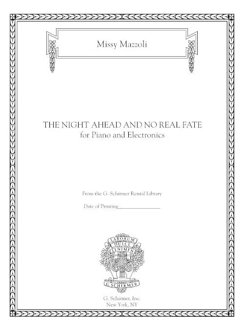 Mazzoli: The Night Ahead and No Real Fate (Version for Solo Piano)