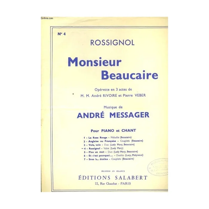 Messager, André – Anglaise Ou Francaise Varioustes Chant Seul