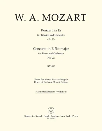 Mozart : Concerto for Piano No.22 in E-flat (K.482) (Urtext). : Wind set: (Barenreiter)