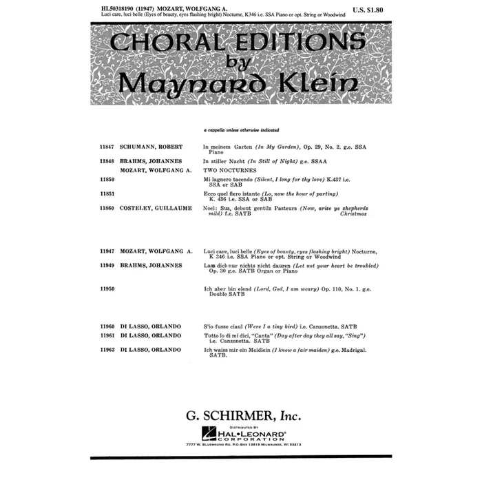 Mozart, Wolfgang Amadeus – Luci Care, Luci Belle