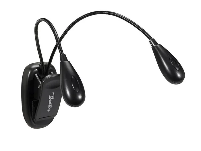 Music stand dual twin LED lights, with clamp mount and USB power cable, black, 3xAAA 1.5v included