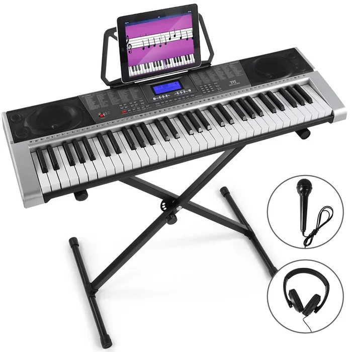 MUSTAR MEK-300, 61 Key Portable Electronic Keyboard, Lighted Up Keys, Learning Piano Keyboard, LCD, Beginner Set, Gifts