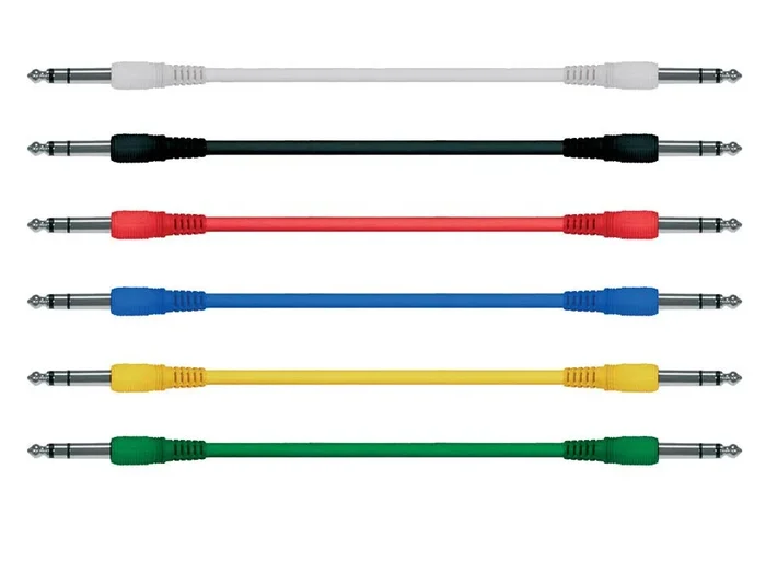 Patch cables, stereo, 6-pack, 6 colors, jacks moulded, 0.30 meter