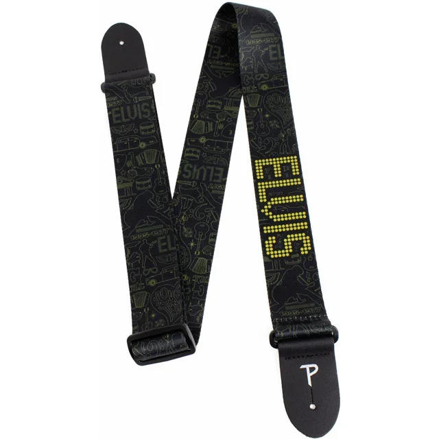 Perris 2″ Polyester “Elvis Presley” Gold Silhouette Graphics on Black Licensed Guitar Strap