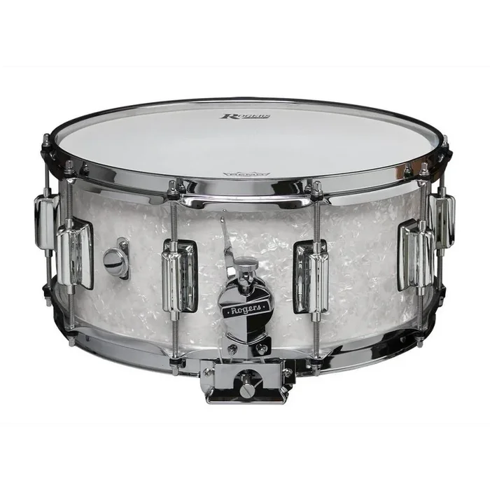 Rogers Dyna-Sonic Beavertail Series 14×6.5 Inch Snare Drum – White Marine Pearl
