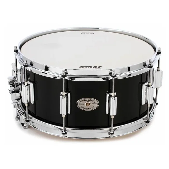 Rogers Dyna-Sonic Custom Series 14×6.5 Inch Snare Drum – High Lustre Black Lacquer