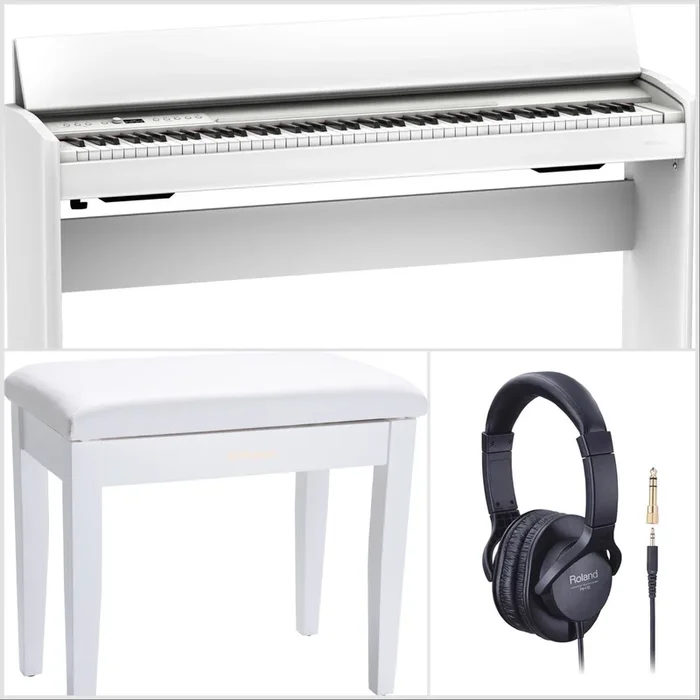 Roland F701-WH Compact Digital Piano White Satin Bundle