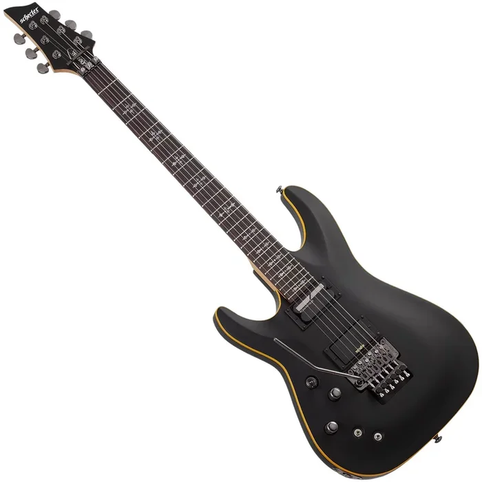 Schecter Left Hand Demon 6 Electric Guitar Floyd Sustainiac in Aged Black Satin – 3670SHC