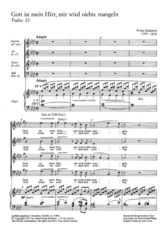 Schubert: Psalm 23 (arr. for SATB & organ)