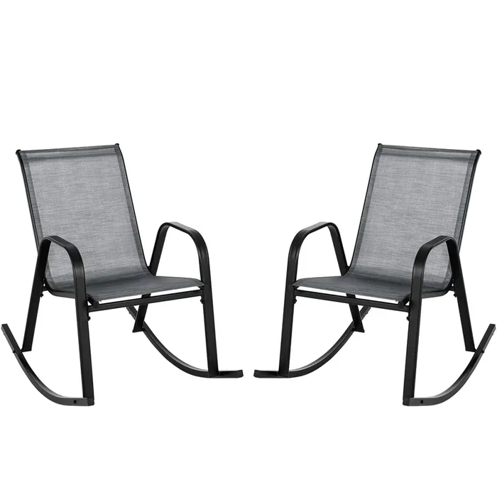 Set of 2 Metal Patio Rocking Chair with Breathable Seat Fabric