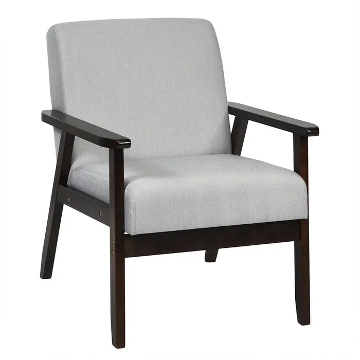 Solid Rubber Wood Fabric Accent Armchair