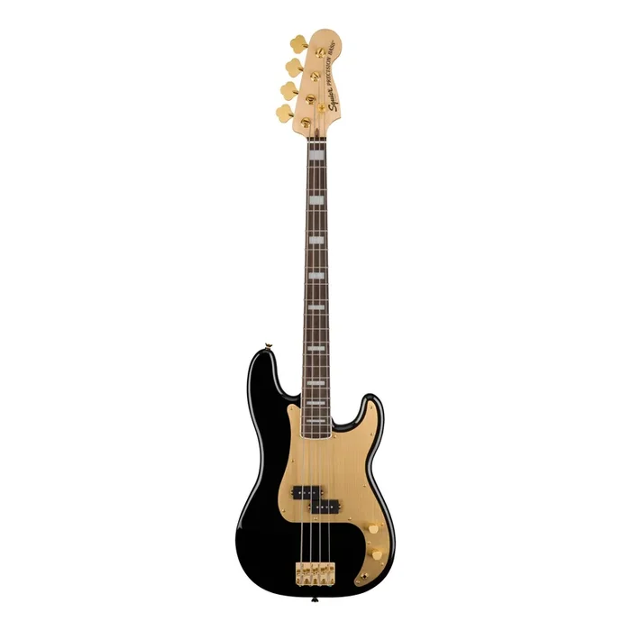 Squier 40th Anniversary Precision Bass Guitar Gold Edition Laurel Fretboard – Black
