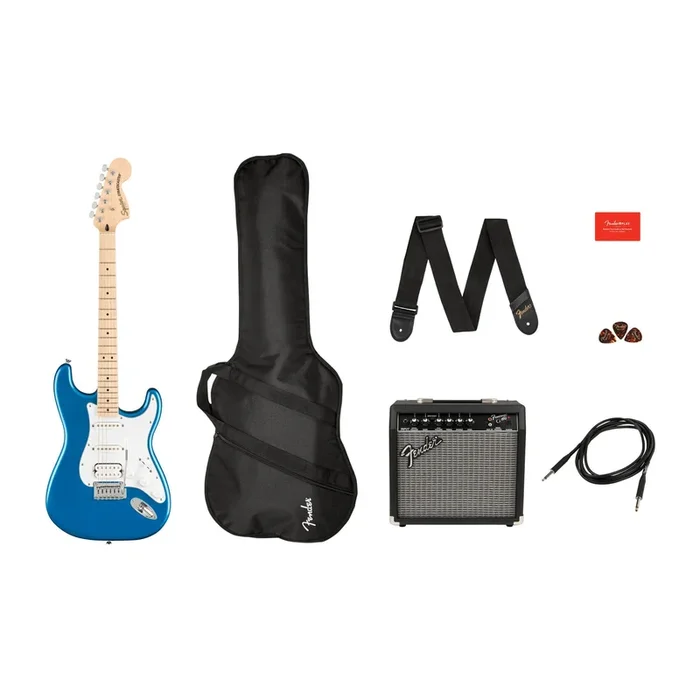 Squier Affinity Stratocaster HSS Pack with Fender Frontman 15G Amplifier and Accessories – Lake Placid Blue