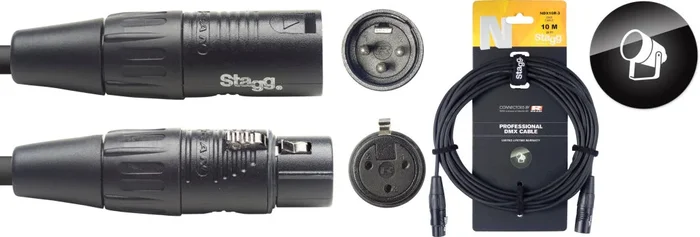 Stagg NDX10R-3 10M/33F DMX DL XLRf-XLRm 3P BK