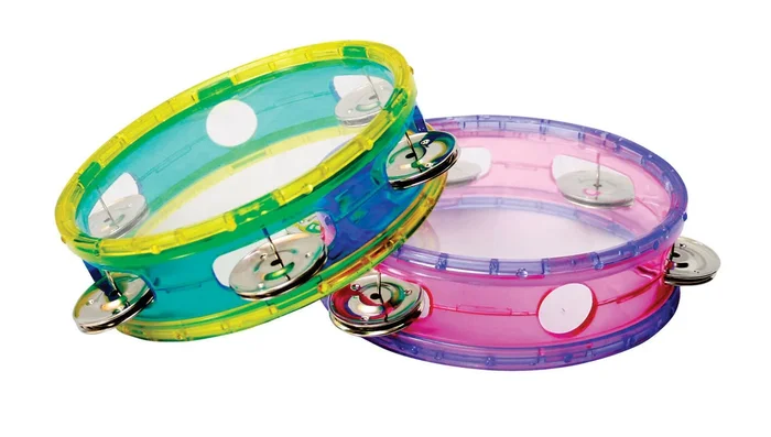 Tambourine Transparent Blue Yellow 6 Inch Kids Percussion Instrument