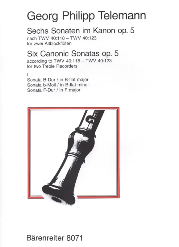 Telemann: Six Sonatas in Canon Op 5 – Book 1, for 2 Treble Recorders