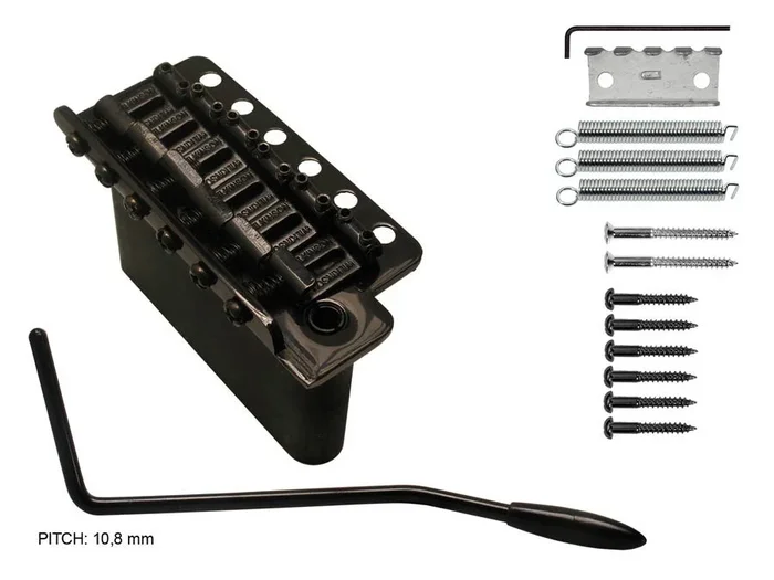 Tremolo, pitch 10,8mm, with screws, zinc block, black