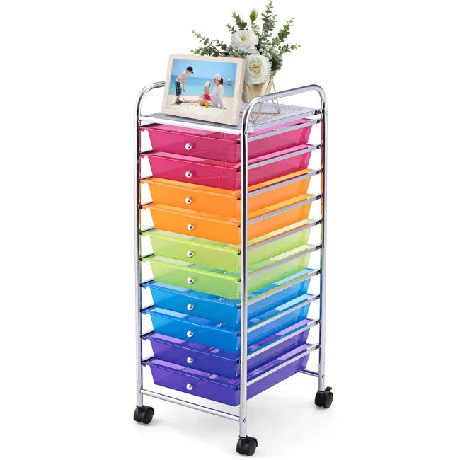 Vebreda 10 Drawer Rolling Storage Cart Organizer Scrapbook Paper Office School Multicolor
