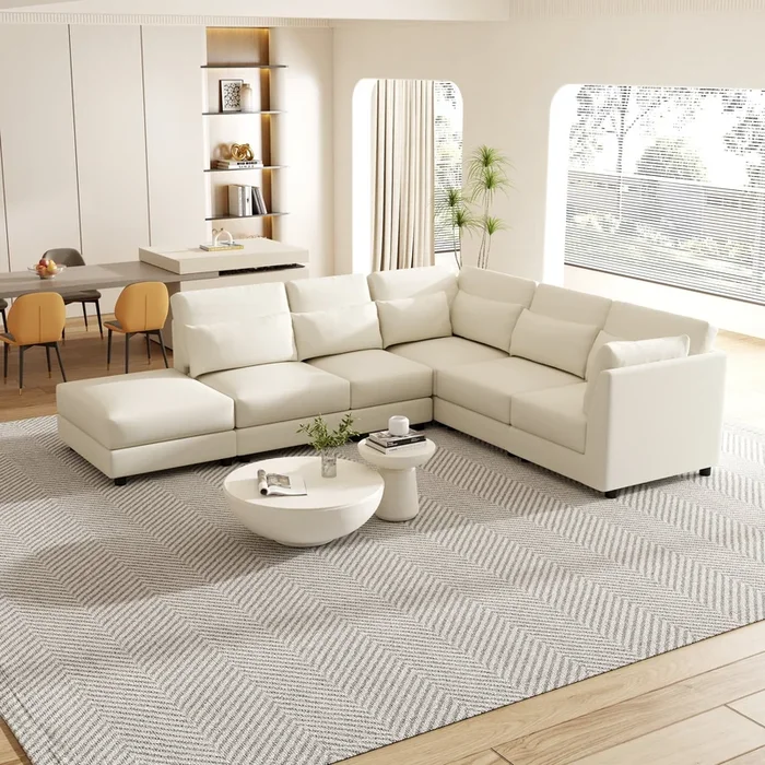 Vebreda Modern Sectional Sofa Set, L-Shaped Sectional Sofa, Beige