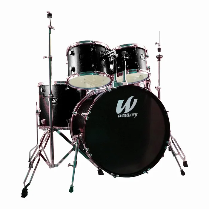 Westbury 5 Piece Drum Kit in Black Sparkle w/Hardware Cymbals and Drum Stool – W575TBS