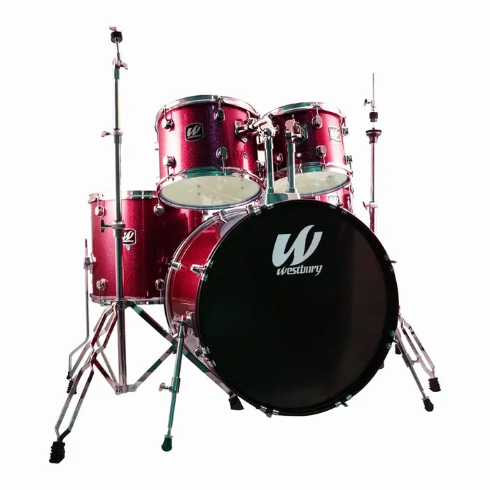 Westbury 5 Piece Drum Kit in Ruby Sparkle w/Hardware Cymbals and Drum Stool – W575TRS
