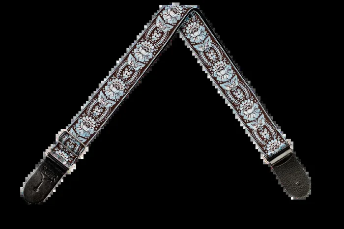 XTR 2 Inch Floral Jacquard Weave Guitar Strap – Light Blue/Brown Pattern