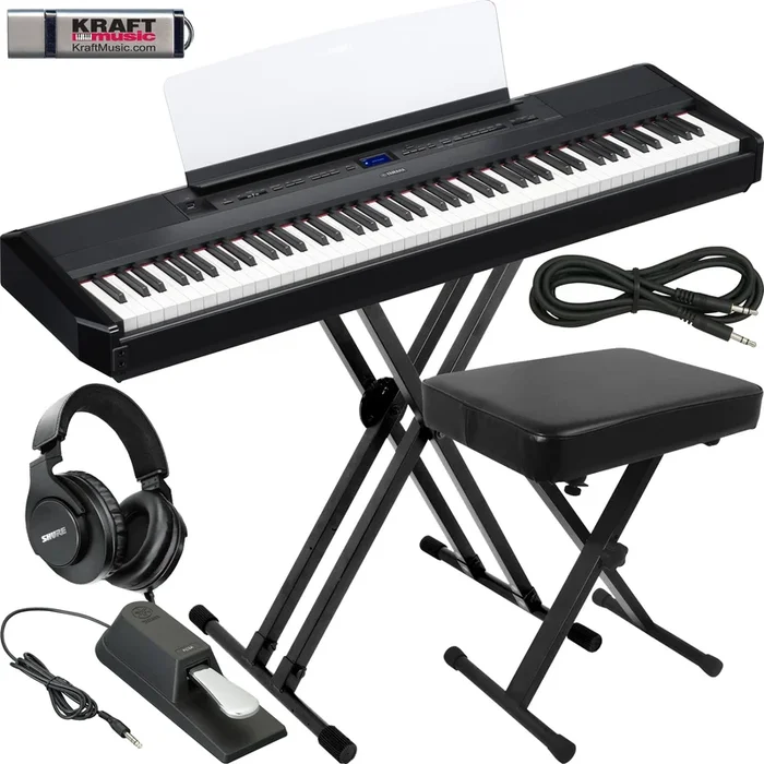Yamaha P-525 Digital Piano – Black KEY ESSENTIALS BUNDLE